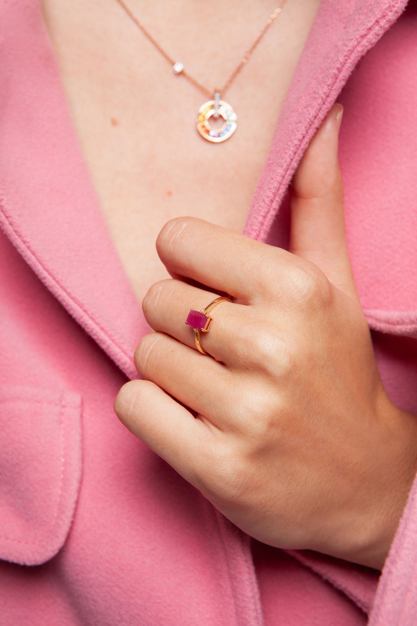 NOVI Jewelry 14K yellow gold ring with 0.84 ct natural ruby, IGI certified luxury ruby fine jewelry.