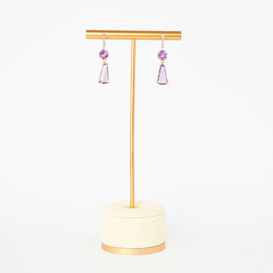 14K gold earrings featuring amethysts and diamond accents.