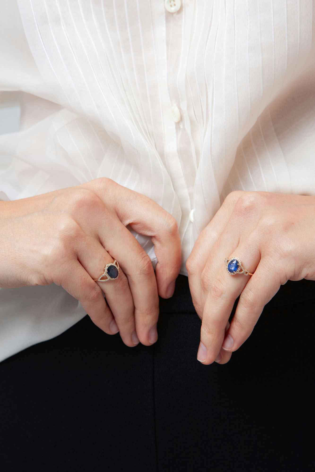 14K gold ring featuring 1.57ct oval mixed-cut natural sapphire and 54 diamonds, total 1.73ct, HRD certified.