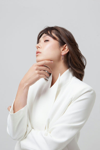 14K gold earrings featuring amethysts and diamond accents.