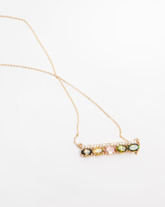 NOVI Jewelry 18K yellow gold pendant with 2.58 ct natural tourmalines and sapphires, IGI certified luxury gemstone jewelry.