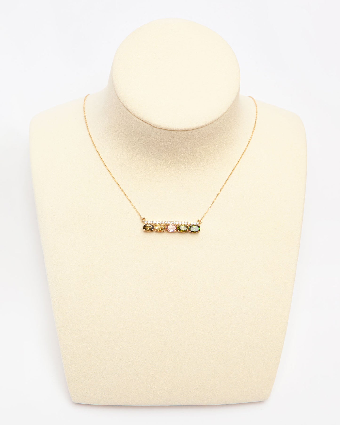 NOVI Jewelry 18K yellow gold pendant with 2.58 ct natural tourmalines and sapphires, IGI certified luxury gemstone jewelry.