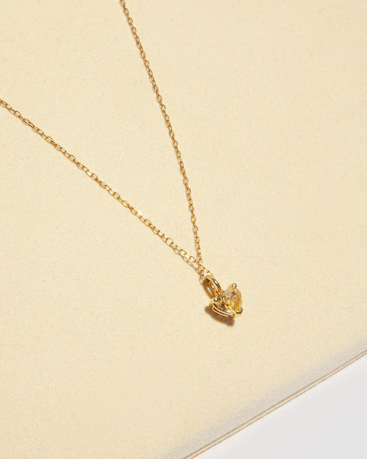 NOVI Jewelry 18K gold heart-shaped pendant with 0.42 ct fancy intense brownish-yellow natural diamond, IGI certified romantic diamond jewelry.