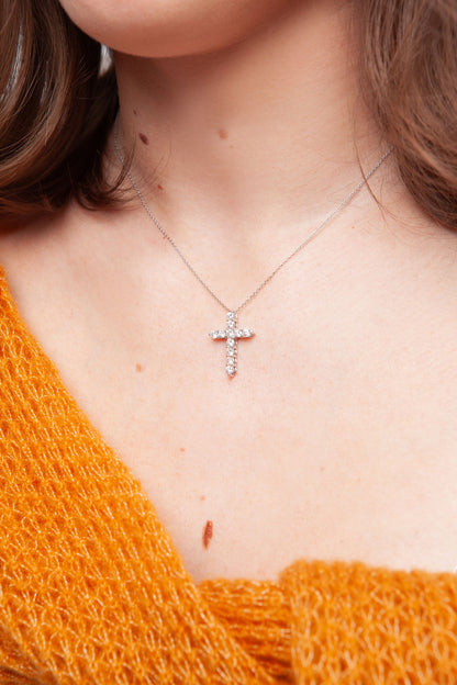 NOVI Jewelry 18K white gold cross pendant with 1.08 ct natural brilliant-cut diamonds, GRA certified diamond cross necklace.