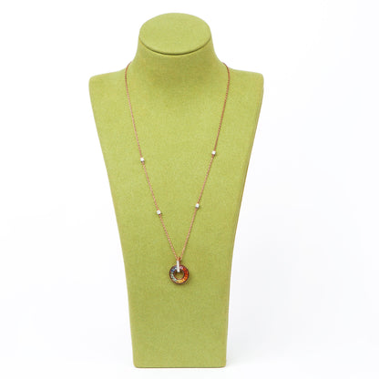 NOVI Jewelry 18K rose and white gold necklace with 1.45 ct multicolour sapphires and 0.31 ct natural diamonds, elegant circular sapphire pendant.