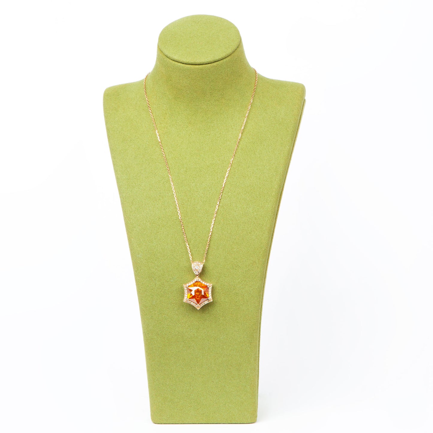 NOVI Jewelry 14K yellow gold pendant with 14.15 ct natural sphalerite and 0.41 ct diamonds, IGE certified luxury gemstone pendant.