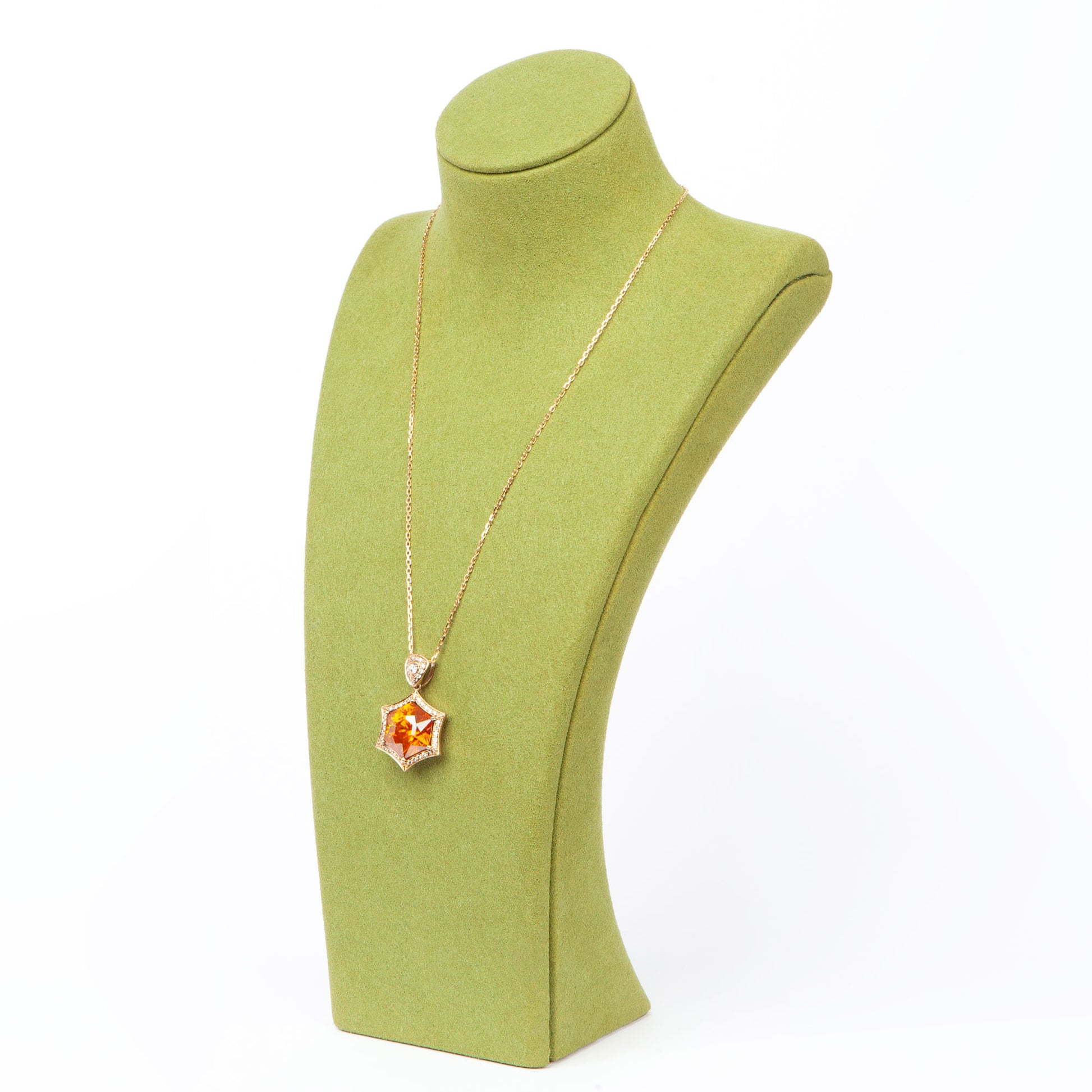 NOVI Jewelry 14K yellow gold pendant with 14.15 ct natural sphalerite and 0.41 ct diamonds, IGE certified luxury gemstone pendant.