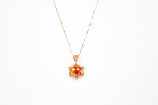 NOVI Jewelry 14K yellow gold pendant with 14.15 ct natural sphalerite and 0.41 ct diamonds, IGE certified luxury gemstone pendant.