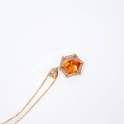 NOVI Jewelry 14K yellow gold pendant with 14.15 ct natural sphalerite and 0.41 ct diamonds, IGE certified luxury gemstone pendant.