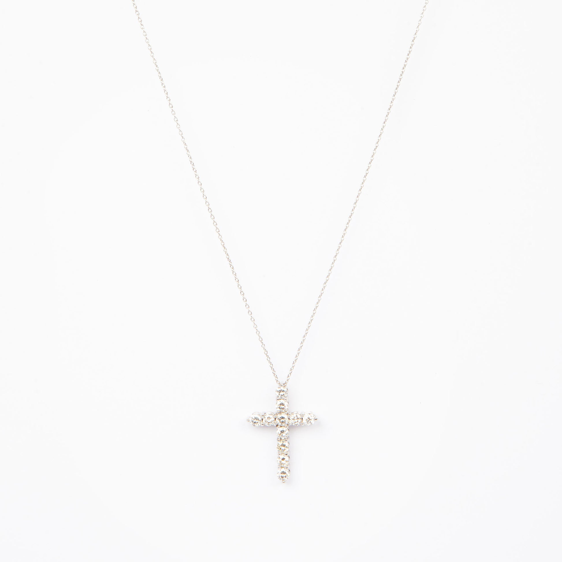 NOVI Jewelry 18K white gold cross pendant with 1.08 ct natural brilliant-cut diamonds, GRA certified diamond cross necklace.