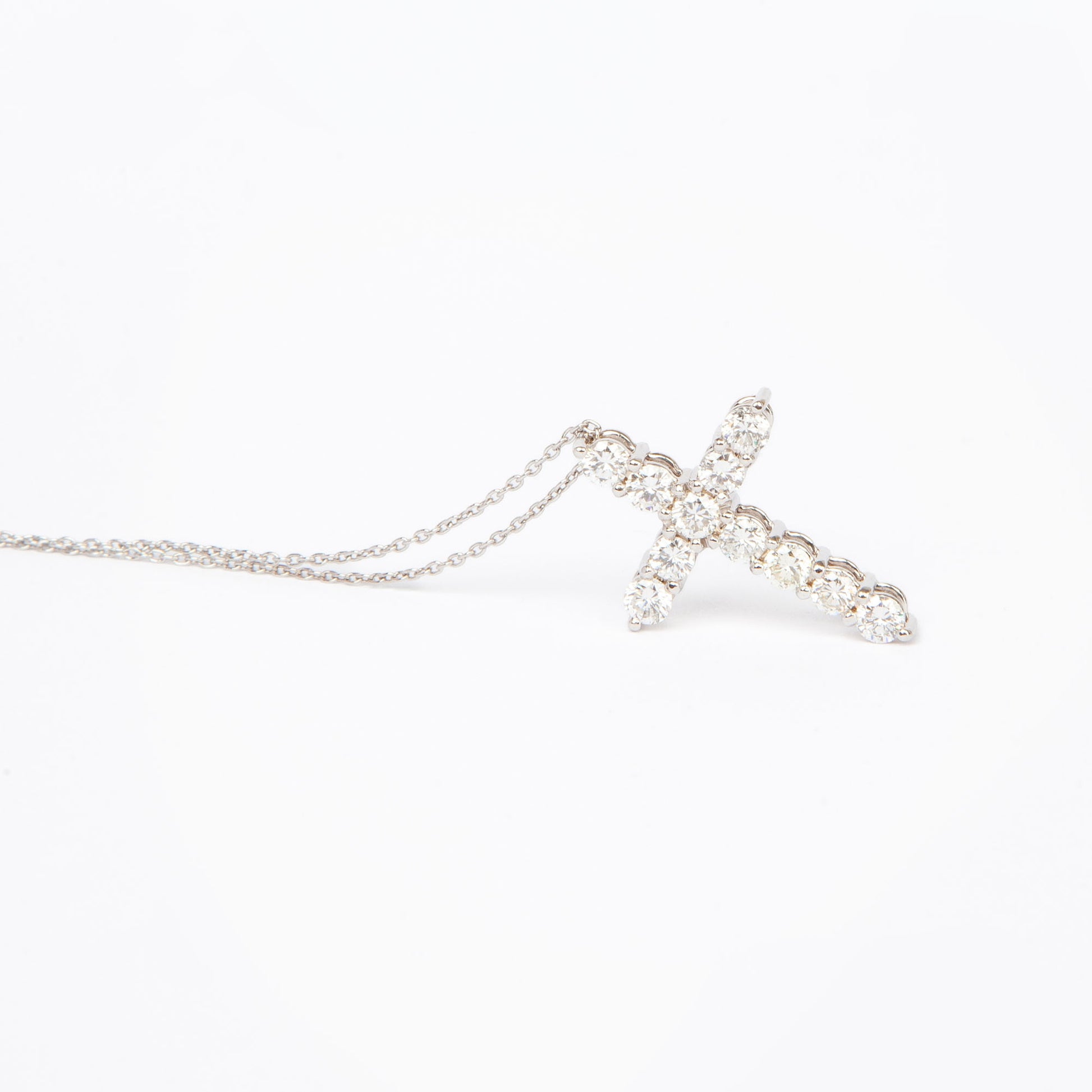 NOVI Jewelry 18K white gold cross pendant with 1.08 ct natural brilliant-cut diamonds, GRA certified diamond cross necklace.