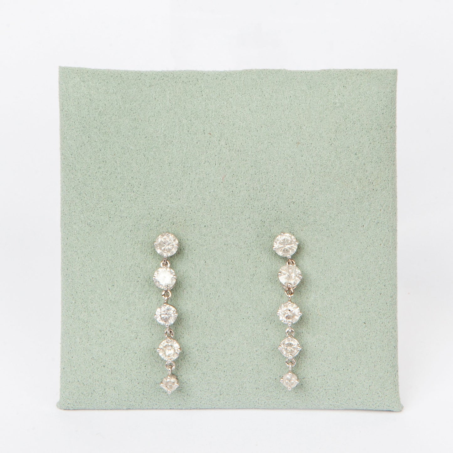 NOVI Jewelry 18K white gold long drop earrings with 2.03 ct natural brilliant-cut diamonds, GCI certified luxury diamond earrings.