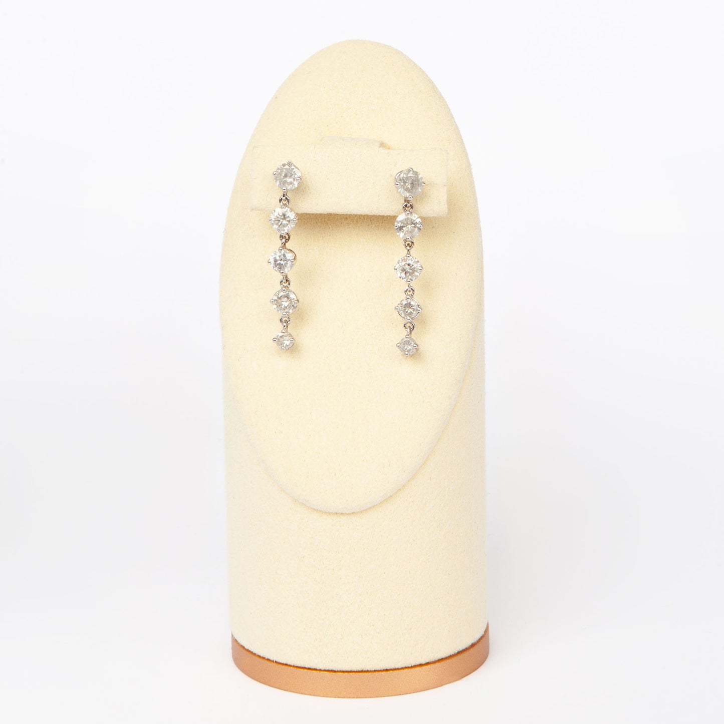 NOVI Jewelry 18K white gold long drop earrings with 2.03 ct natural brilliant-cut diamonds, GCI certified luxury diamond earrings.