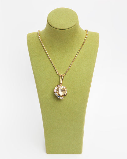 NOVI Jewelry 18K yellow gold pendant with 20.46 ct natural quartz and 3.06 ct multicolor sapphires, Sri Lanka origin, oval cut, total 23.62 ct, statement gemstone pendant.