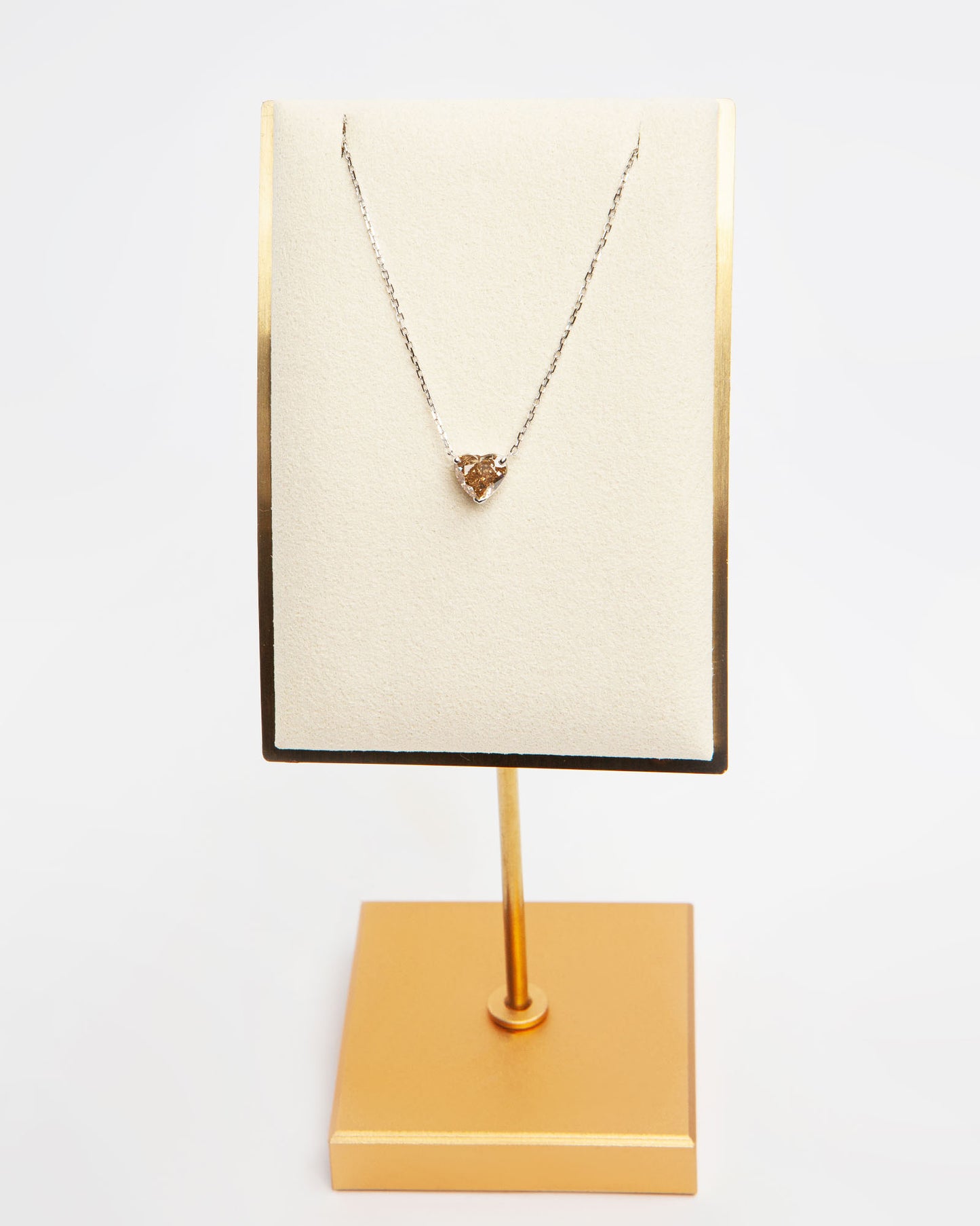 NOVI Jewelry 18K gold heart-shaped pendant with 1.13 ct fancy intense brownish-yellow natural diamond, VS2, GRA certified luxury diamond necklace.