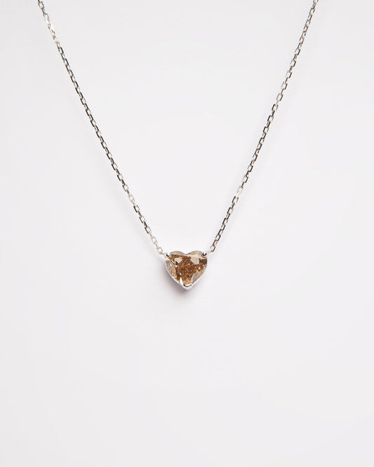 NOVI Jewelry 18K gold heart-shaped pendant with 1.13 ct fancy intense brownish-yellow natural diamond, VS2, GRA certified luxury diamond necklace.