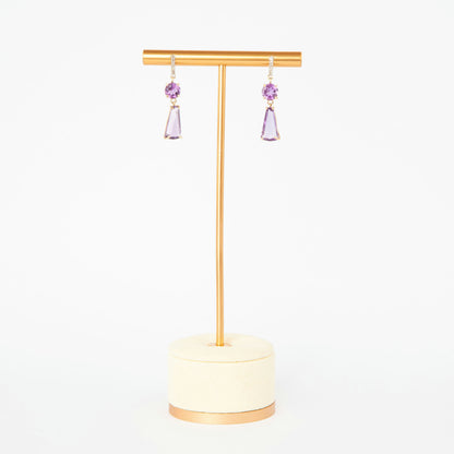 14K gold earrings featuring amethysts and diamond accents.