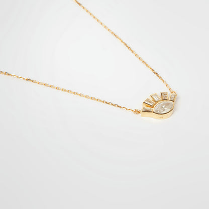 18K white gold necklace featuring 1.01 ct marquise diamond and 0.62 ct trapezoid-cut diamonds, IGI and IGE certified.