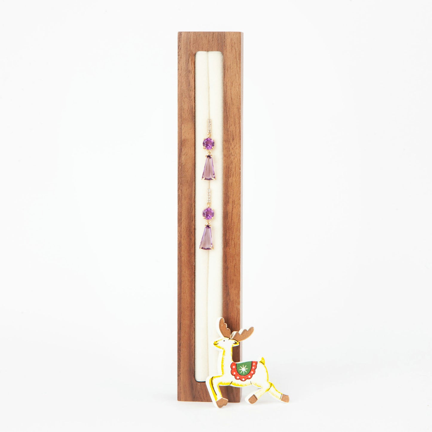 14K gold earrings featuring amethysts and diamond accents.