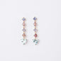 Long earrings in 18K yellow gold (750) featuring 1.038 ct light blue sapphires, 1.650 ct pink sapphire, and 3.046 ct aquamarine.